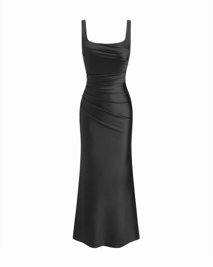 Seraphine - Vestido largo corte sirena cuello cuadrado satén