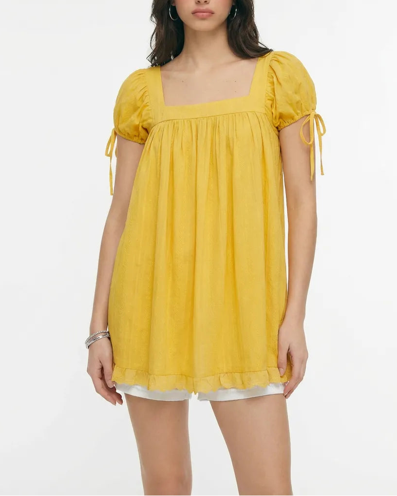 Olivia - Square Neck Ruffle Knot Short Sleeve Blouse