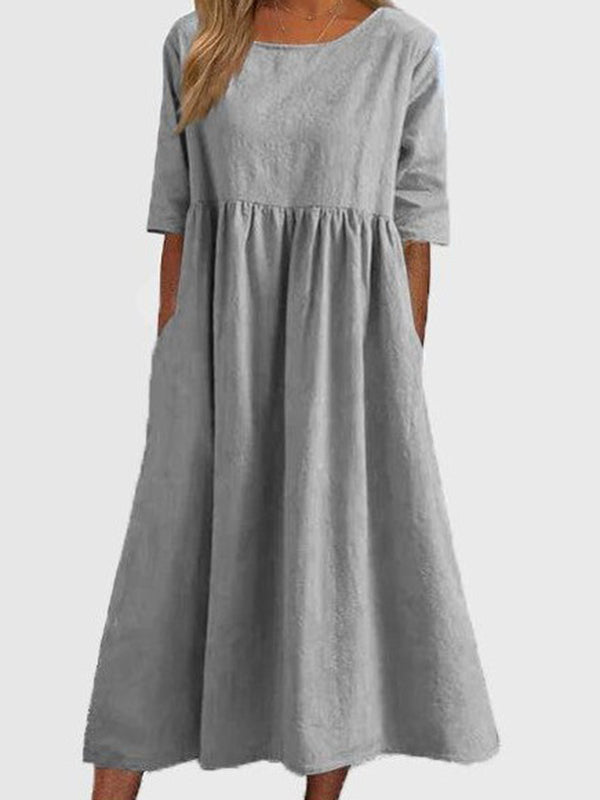 Amara - Vestido Midi Manga Media con Plisados