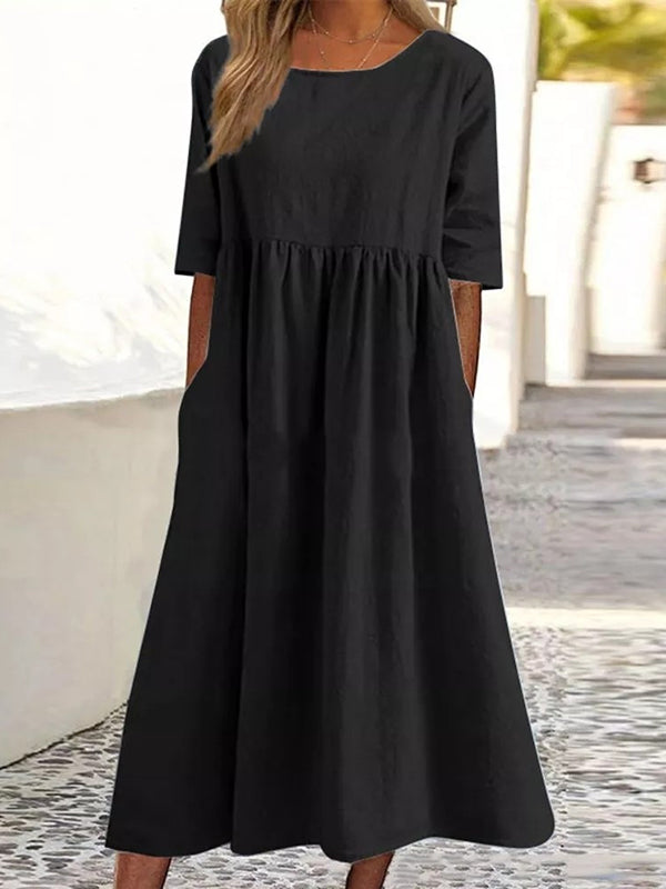 Amara - Vestido Midi Manga Media con Plisados