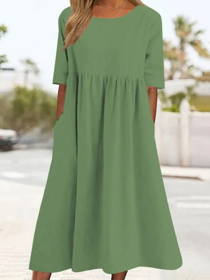 Amara - Vestido Midi Manga Media con Plisados