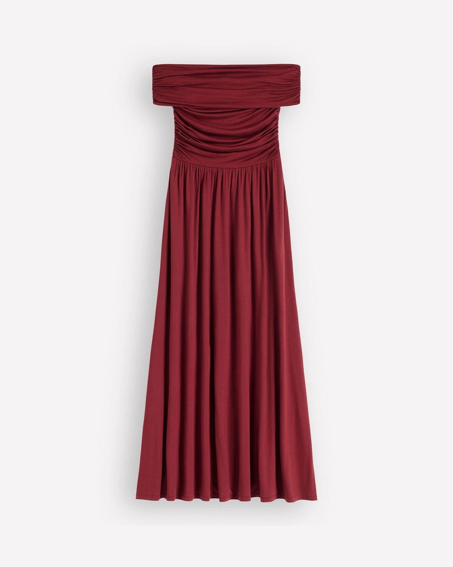 Daniela — Vestido Maxi Burdeos Hombros Descubiertos