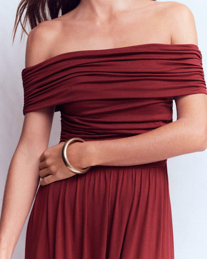 Daniela — Vestido Maxi Burdeos Hombros Descubiertos