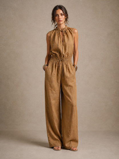 Cassandra - Mono Elegante Pierna Ancha Color Camel