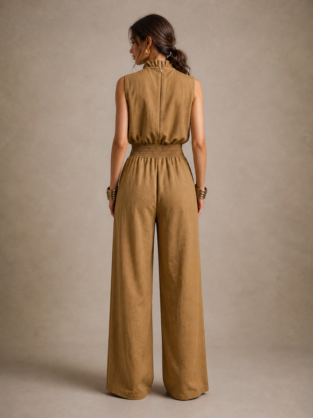 Cassandra - Mono Elegante Pierna Ancha Color Camel