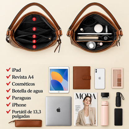 Élite Cuero - Elegante Bolsa Organizada Antirrobo + Cartera a Juego de Regalo