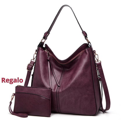 Élite Cuero - Elegante Bolsa Organizada Antirrobo + Cartera a Juego de Regalo