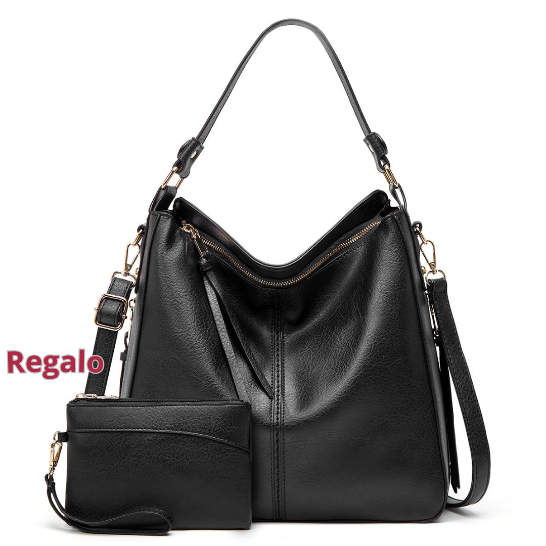 Élite Cuero - Elegante Bolsa Organizada Antirrobo + Cartera a Juego de Regalo