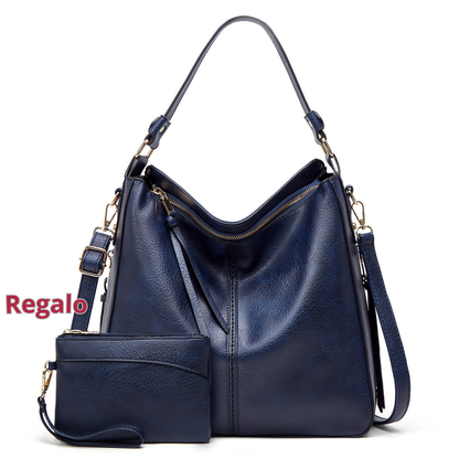 Élite Cuero - Elegante Bolsa Organizada Antirrobo + Cartera a Juego de Regalo