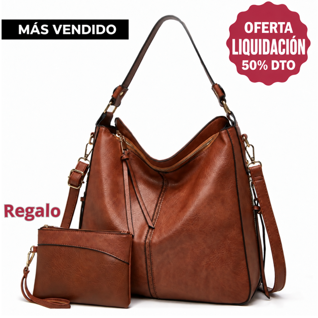 Élite Cuero - Elegante Bolsa Organizada Antirrobo + Cartera a Juego de Regalo