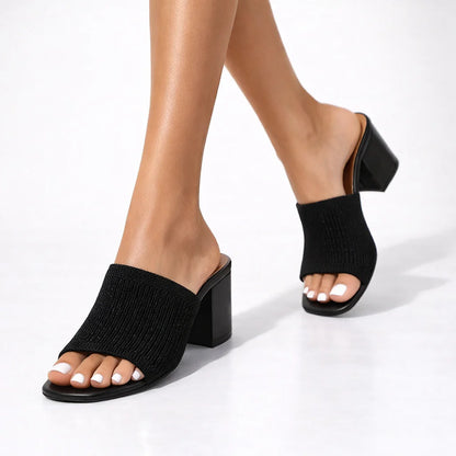 Helena - Stretch-Knit Block Heel Sandals