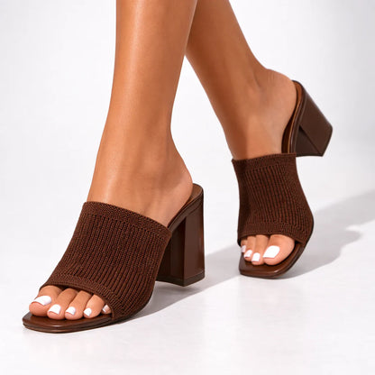 Helena - Stretch-Knit Block Heel Sandals