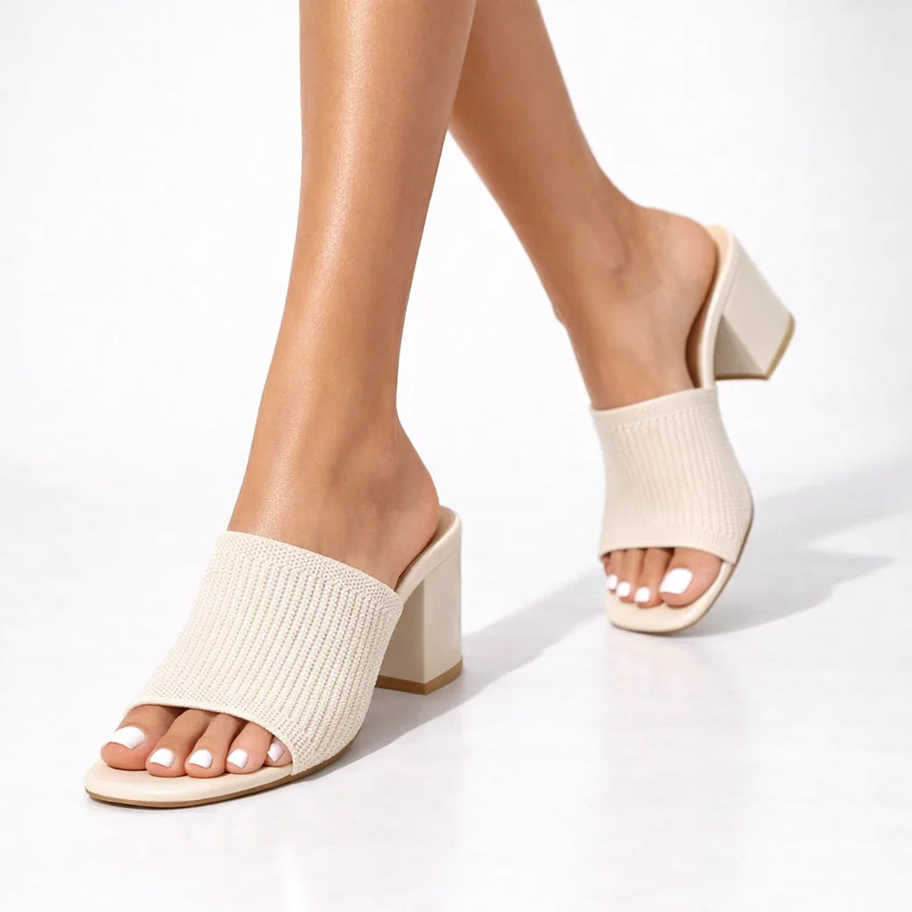 Helena - Stretch-Knit Block Heel Sandals
