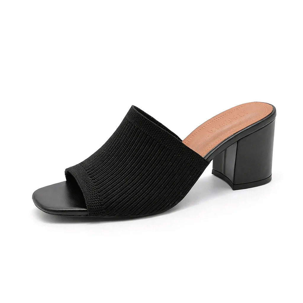 Helena - Stretch-Knit Block Heel Sandals