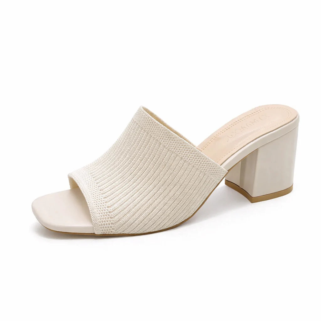 Helena - Stretch-Knit Block Heel Sandals