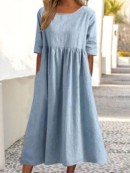Amara - Vestido Midi Manga Media con Plisados
