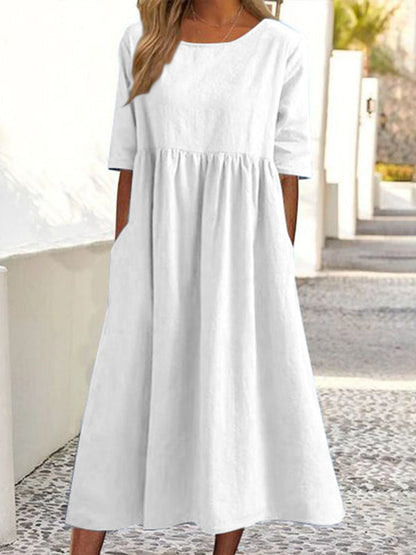Amara - Vestido Midi Manga Media con Plisados