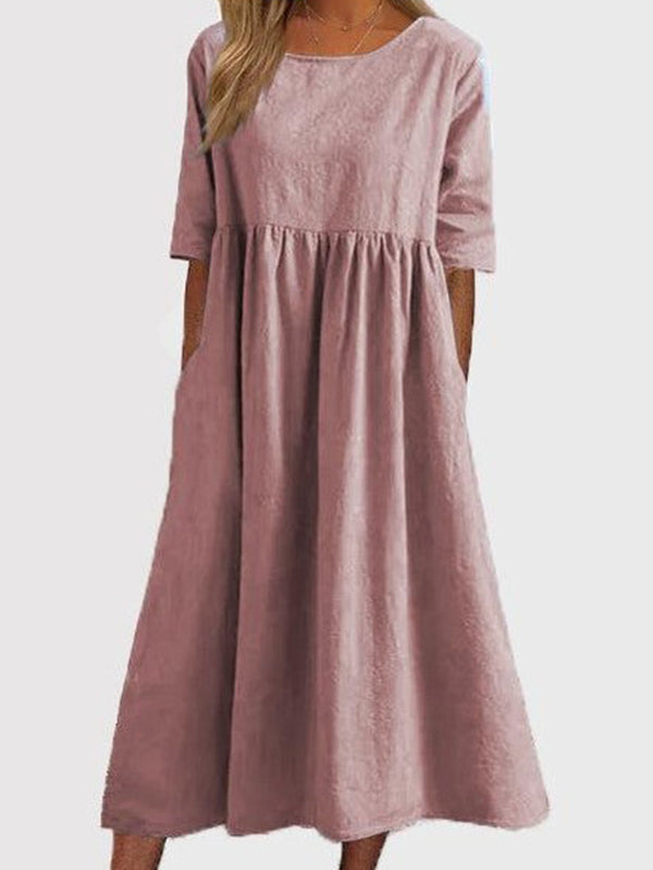 Amara - Vestido Midi Manga Media con Plisados