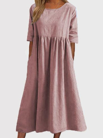 Amara - Vestido Midi Manga Media con Plisados