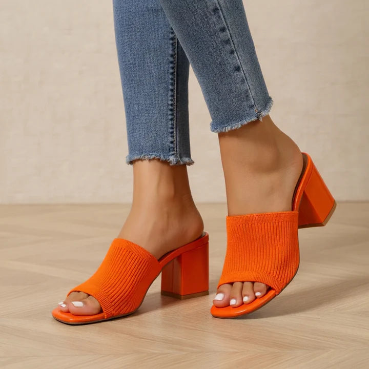Helena - Stretch-Knit Block Heel Sandals