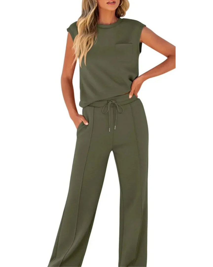 Clarice | Soft Casual Summer Two-Piece SetEffortlessly comfortable summerwear that moves seamlessly from morning coffee to evening drinks, keeping you stylish, relaxed and polished throughout the day—even on video calls.