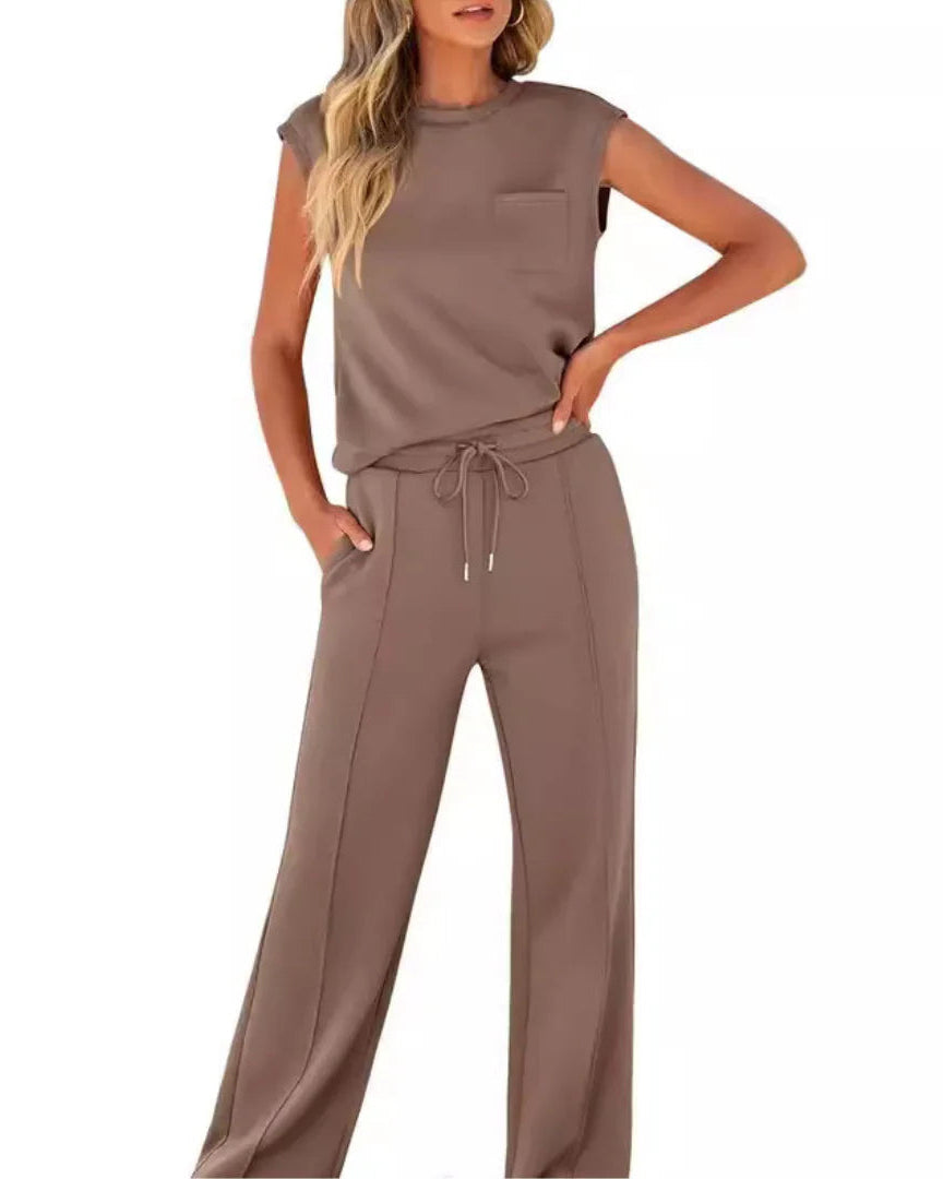 Clarice | Soft Casual Summer Two-Piece SetEffortlessly comfortable summerwear that moves seamlessly from morning coffee to evening drinks, keeping you stylish, relaxed and polished throughout the day—even on video calls.