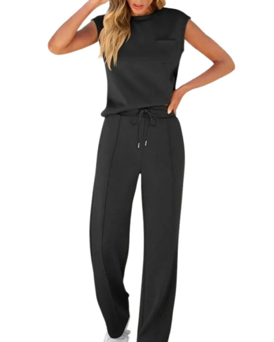 Clarice | Soft Casual Summer Two-Piece SetEffortlessly comfortable summerwear that moves seamlessly from morning coffee to evening drinks, keeping you stylish, relaxed and polished throughout the day—even on video calls.