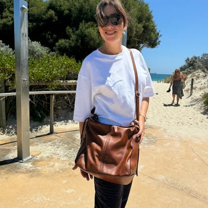 Élite Cuero - Elegante Bolsa Organizada Antirrobo + Cartera a Juego de Regalo